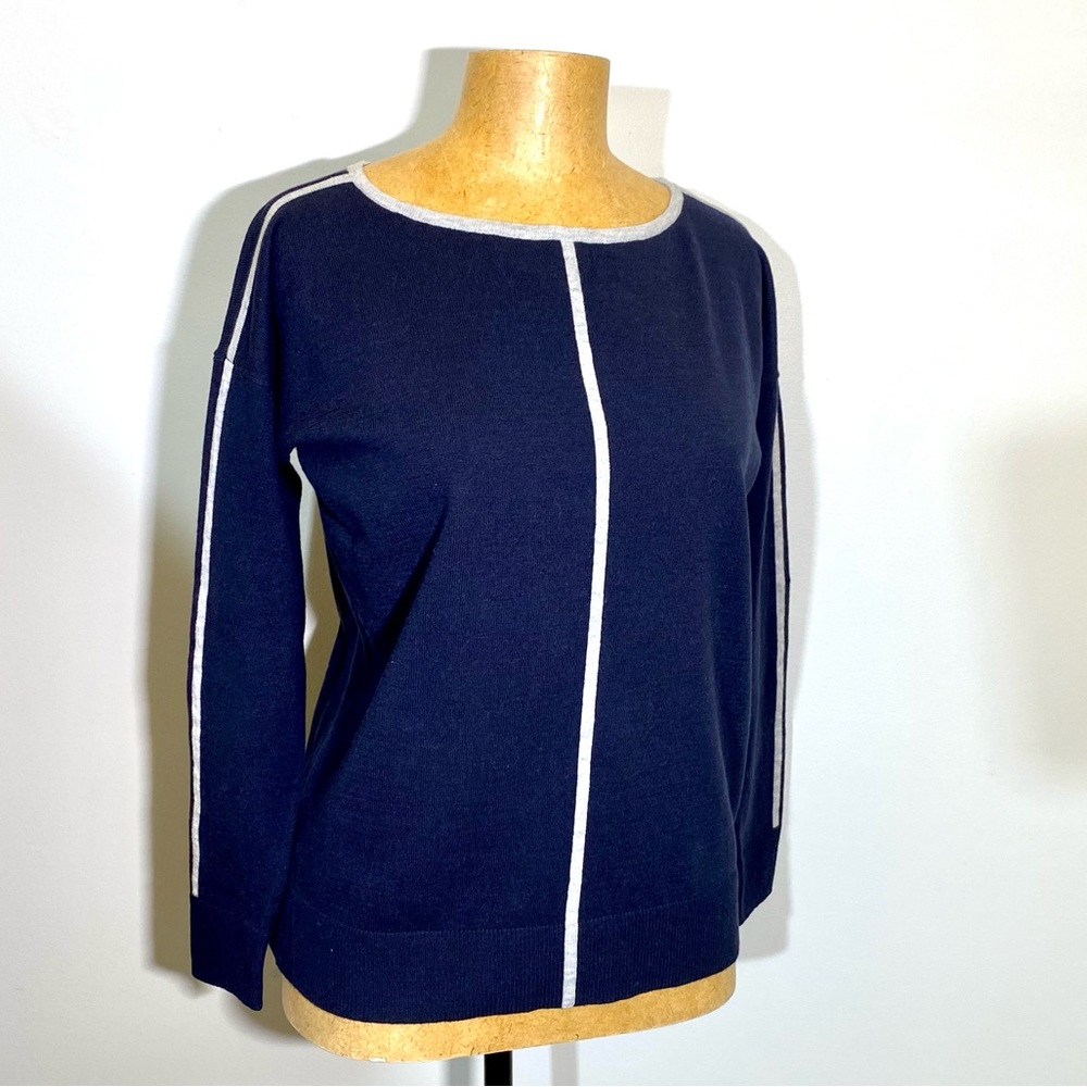 NWT BANANA REPUBLIC women cotton pullover in navy blue and grey S